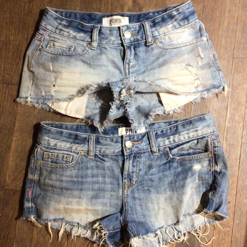 PINK Victoria's Secret Distressed Light Blue Denim Women's Shorts (2 Pack)